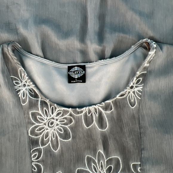 CalStyle Embroidered Peasant Top Mini Dress Tunic Top 3/4 Bell Sleeves Size L - Picture 6 of 16